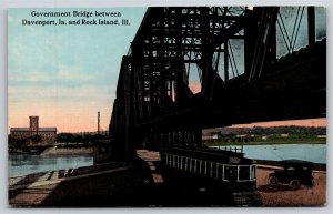 Government Bridge Between Rock Island IL & Davenport IA~CT Vintage Postcard