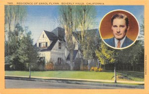 Residence of Errol Flynn, Beverly Hills, Movie Star Home c1940s Vintage Postcard
