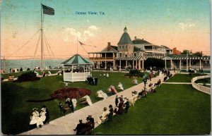 Vtg 1910 Ocean View Hotel & Lawn Ocean View Ocean View Virginia VA Postcard