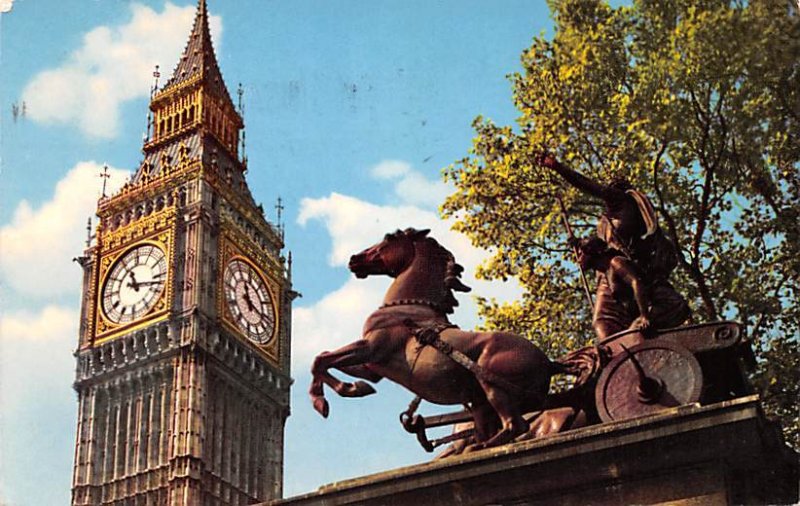Big Ben and Boadicea Statue London United Kingdom, Great Britain, England 1962 