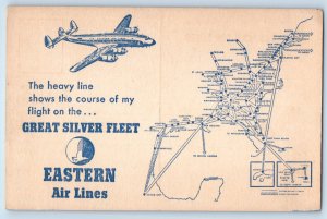 c1940 Great Silver Fleet Eastern Air Lines Map Line Course Flight Advertising