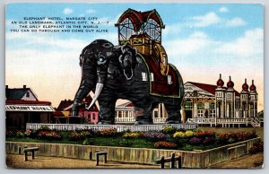Atlantic City New Jersey~Elephant Hotel Landmark @ Margate~Vtg Linen Postcard
