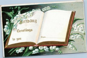 postcard Birthday Greetings to you  -- book and flowers  - posted 1912