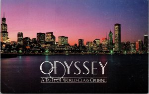 Odyssey Cruising North Pier Chicago IL Night City Sunset VTG Postcard UNP Unused 