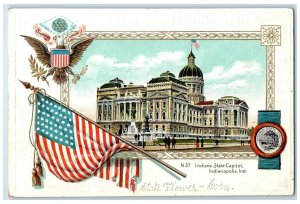 c1920's Indiana State Capitol US Flag Building Indianapolis Indiana IN Postcard