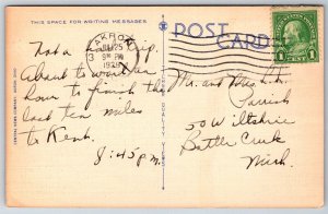 Akron Ohio Linen Postcard Viaduct City Skyline  