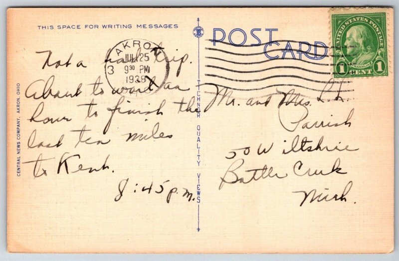 Akron Ohio Linen Postcard Viaduct City Skyline  