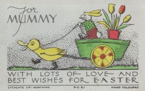 Worthing Sussex Hand Coloured Old Transport Easter Greetings Postcard