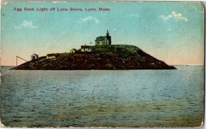 Egg Rock Light off Lynn Shore, Lynn MA c1911 Vintage Postcard R35