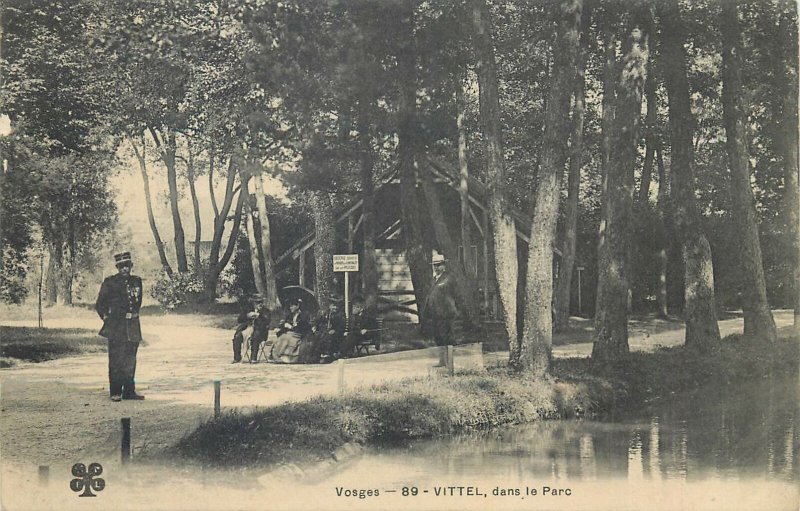 Postcard France vosges vittel dans le parc garden lake costume trees
