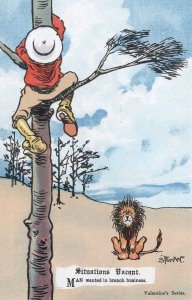 Situations Vacant Man Climbing Tree Climber Lion Old Comic Postcard