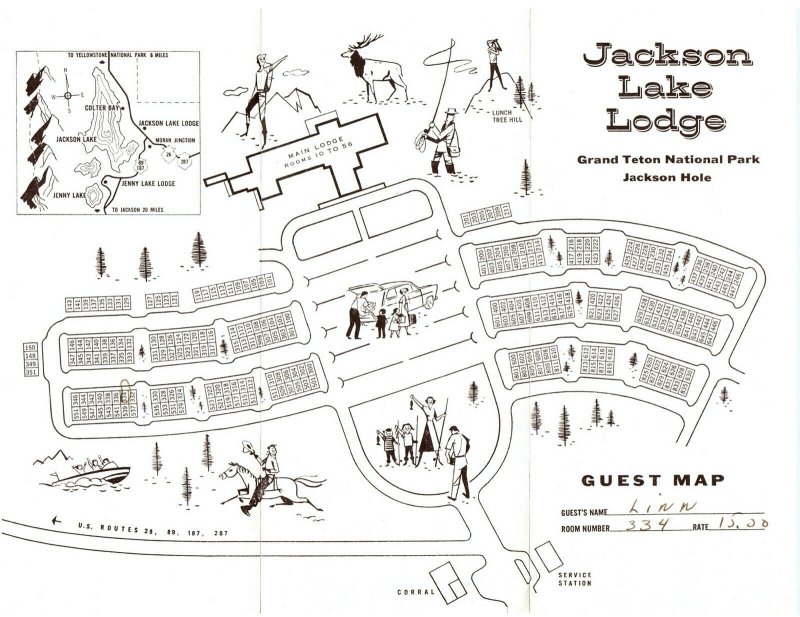  Vintage Jackson Lake Lodge Guest Map of Rooms Brochure Grand Teton 1960s? 