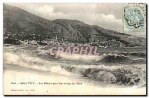 Menton - The Beach by a coup de Mer - Old Postcard
