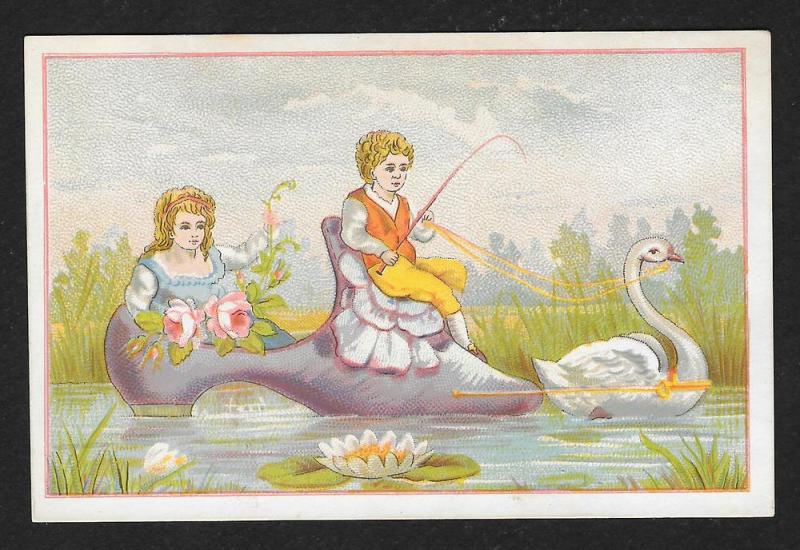 VICTORIAN TRADE CARD Whimsical Boy & Girl in a Shoe