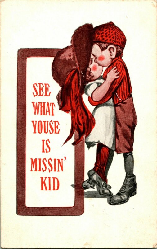 Vtg Postcard c 1930 Unused - See What Youse is Missin' Kid Valentine Romantic