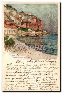 Old Postcard Illustrator Menton The red rocks