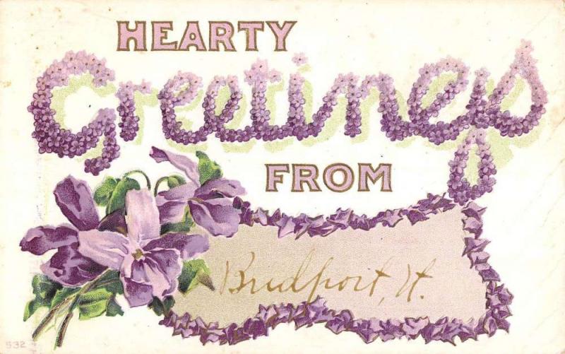 Bridgeport Vermont Hearty Purple Flower Greeting Antique Postcard K95351