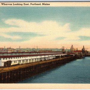 c1940s Portland, ME Central Wharf Linen Industrial Crane Shipping Port Ore A288