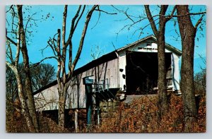 Covered Bridge at Big Raccoon Creek MANSFIELD Indiana Vintage Postcard A138