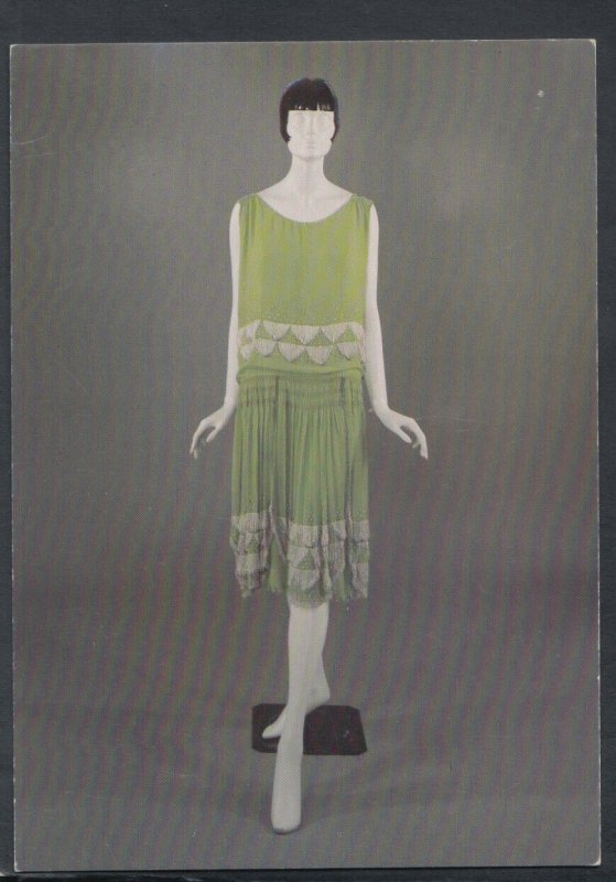 Fashion Postcard - Glasgow Museum - Apple Green Silk Crepe Evening Dress T8350