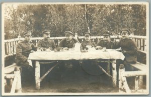 WWI GERMAN OFICERS AT DINNER TABLE ANTIQUE REAL PHOTO POSTCARD RPPC