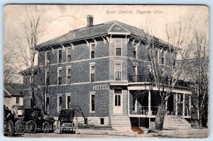 1914 FAYETTE OHIO CENTRAL HOTEL ATTICA POSTMARK COTTRELL & BELDING POSTCARD