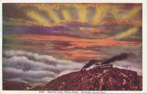 Sunrise over the Summit of Pikes Peak CO, Colorado - Linen