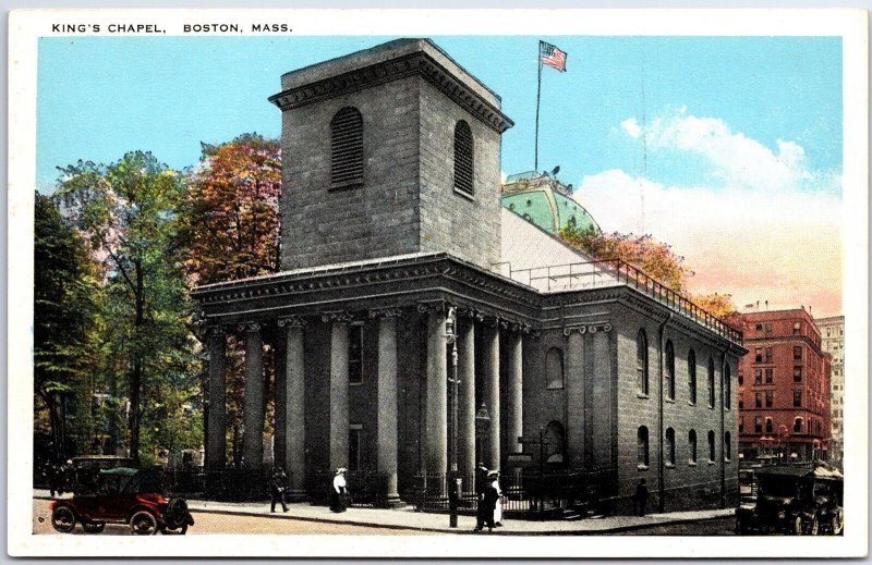 VINTAGE POSTCARD BUGGY SCENE AT THE KING'S CHAPEL IN BOSTON MASSACHUSETTS 1920s