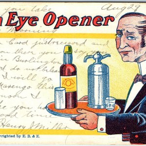 1907 UDB An Eye Opener Butler w/ Alcohol Illustration Litho Thick Postcard A69