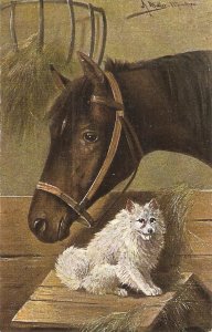 J. Muller. Horse and dog Nice old vintage English postcard