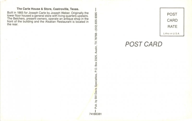 Castroville Texas 1970s Postcard The Carle House & Store