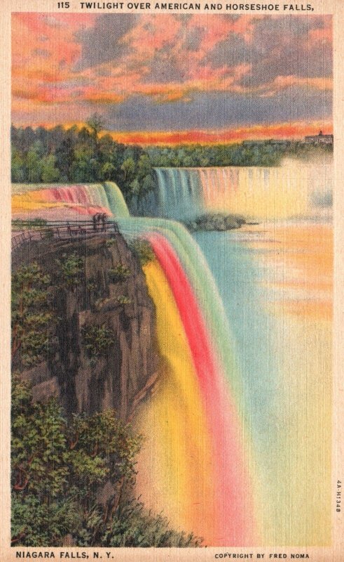 Vintage Postcard Twilight Over American Horseshoe Falls Niagara Falls New York