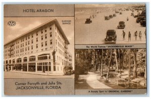 c1940's Hotel Aragon Beach And Oriental Gardens Jacksonville Florida FL Postcard