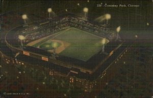 Chicago Comiskey Park at Night White Sox Baseball Linen Postcard