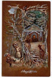 Christmas - Elf Ringing Bell, Snowman, Deer and Church