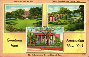 Vtg Linen Postcard Amsterdam New York NY Mulitview Greetings From Amsterdam