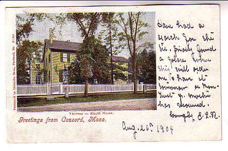 Thoreau-Alcott House Greetings from Concord Massachusetts, Used 1904 Flag Cancel