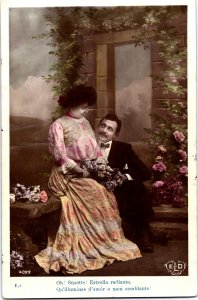 Romantic Couple Black Oh! Suzette! Estrella Radiante Vintage RPPC 09.71