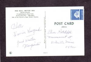 NY Red Bull Motor Inn Motel  Poughkeepsie New York Postcard Restaurant Interior