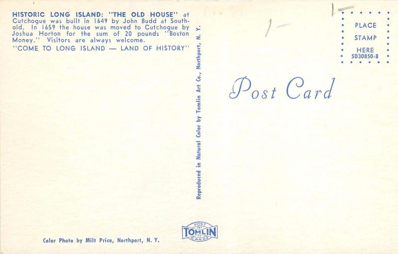 Historic Long Island The Old House Cutchogue New York NY Postcard