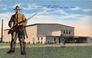 Fort Riley Kansas 1940s WWII Postcard War Dept Theatre Camp Funston Camp Forsyth