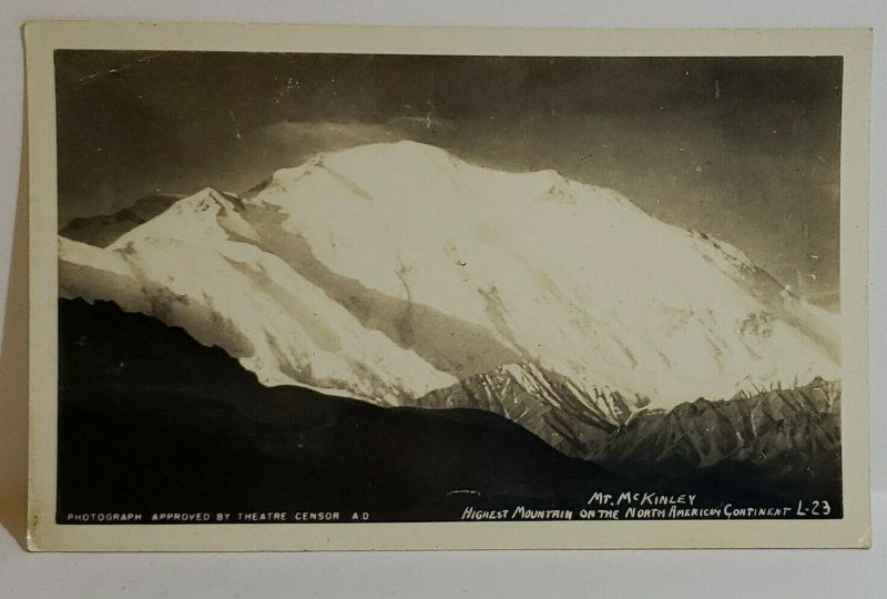 Vintage Postcard Mt McKinley black & white photo approved by theatre censor snow