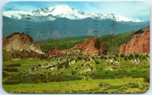 Postcard - Pikes Peak, from the Mesa, in the Garden of the Gods - Colorado