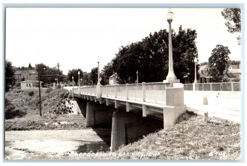 c1940's Bridge Scene Approach To Sac City Iowa IA RPPC Photo Vintage Postcard