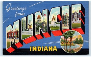 Large Letter Linen MUNCIE, IN Indiana ~ 1944  Curt Teich Monroe County Postcard