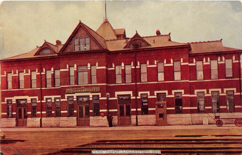 F93/ Logansport Indiana Postcard c1910 Penn Railroad Depot