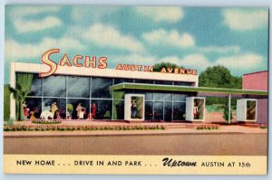 Waco Texas TX  Postcard Sachs Austin Avenue c1940s Vintage Trees