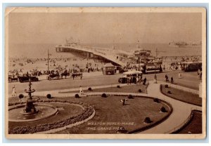 1934 Weston Super Mare The Grand Pier Park Bridge Classic Cars Carriage Postcard 