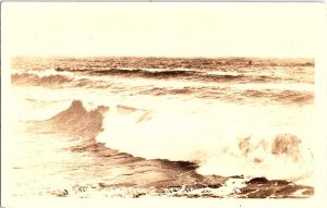 RPPC Postcard Oregon Coast  Crashing Sea Astoria Postmark 1933