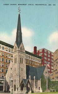 Vintage Postcard 1930's Christ Church Monument Circle Indianapolis Indiana IN